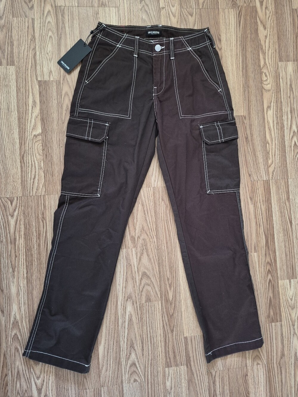 True Religion Men's Brown Baggy SN Cargo Pants with White Stitching  Brand new.